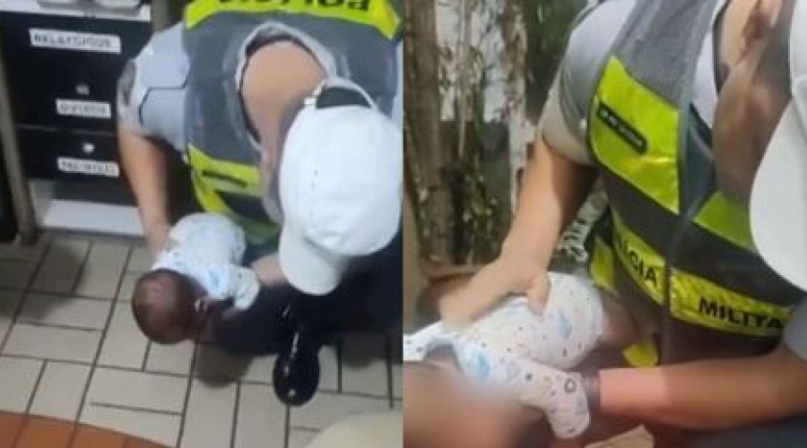 Veja vídeo: PM salva bebê que se engasgou com leite materno