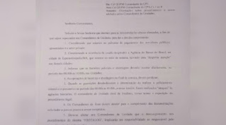 Para combater assaltos a bancos, comando da Polícia Militar do Maranhão toma atitude que não está agradando a tropa
