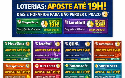 LOTERIAS: CONFIRA OS DIAS E HORÁRIOS PARA FAZER SUA APOSTA E NÃO PERDER O PRAZO