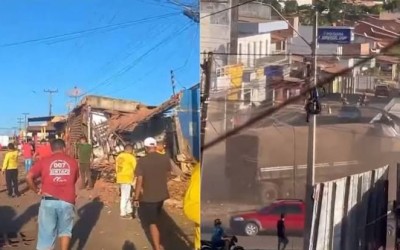 Carreta perde o controle e atinge comércios em Presidente Dutra