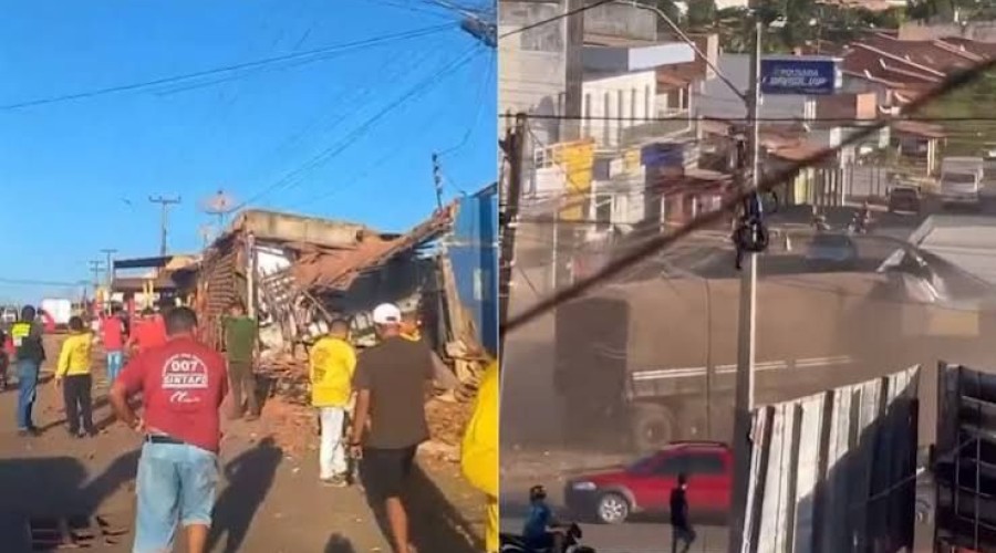 Carreta perde o controle e atinge comércios em Presidente Dutra