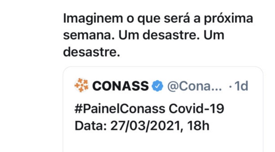 Olhai por nós, Deus! Presidente do Conass diz que teremos nesta semana “um desastre. Um desastre”!