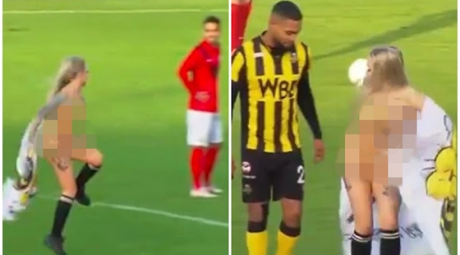 Que loucura. Mulher tira a roupa e entra em campo de futebol durante jogo