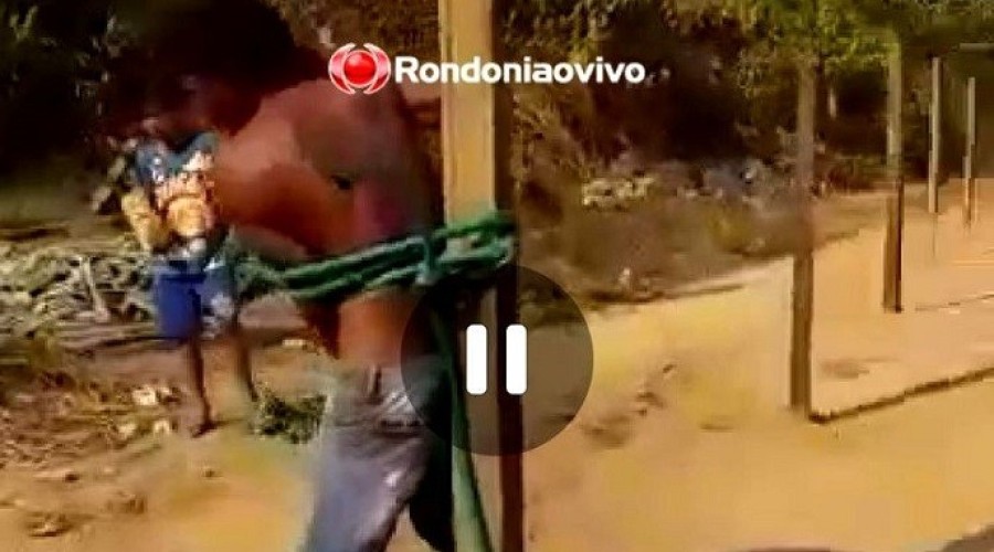 Assista ao Vídeo: Ladrão é amarrado em poste e surrado pela população, foi taca.