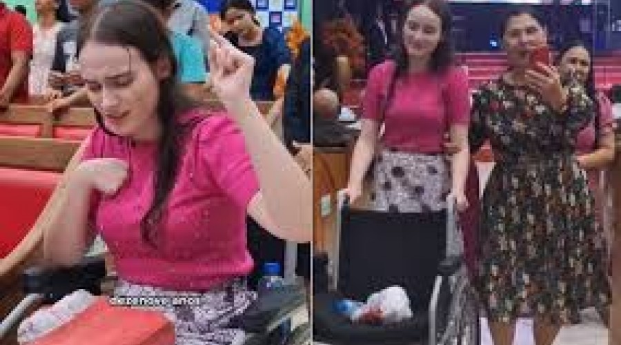 Jovem deixa cadeira de rodas durante culto e vídeo viraliza