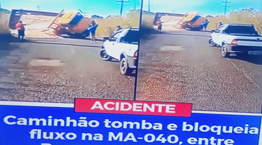 Caminhão tomba e bloqueia fluxo na MA-040, entre Matões e Parnarama