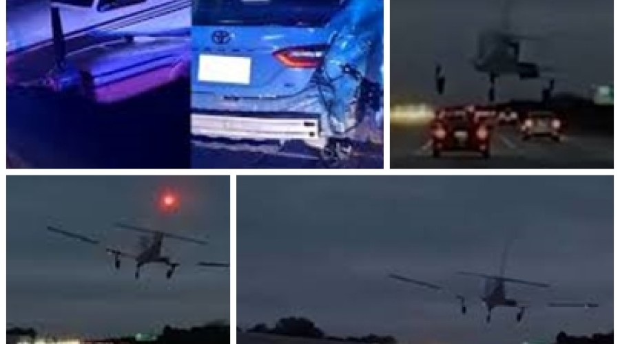 Avião aterrisa sobre carro em rodovia na Flórida após problemas