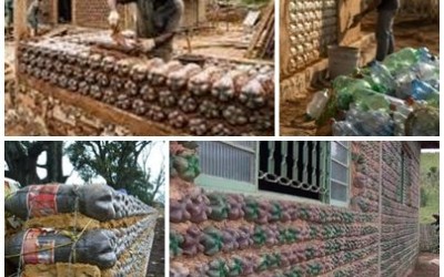 Pedreiros estão construindo casas com garrafas PET e terra compactada, sem cimento nas paredes, e a obra fica pronta em 10 dias