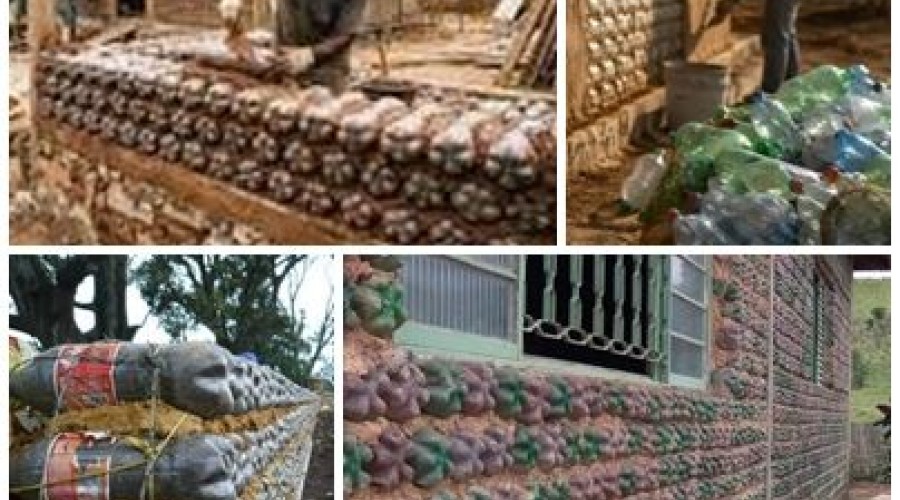 Pedreiros estão construindo casas com garrafas PET e terra compactada, sem cimento nas paredes, e a obra fica pronta em 10 dias