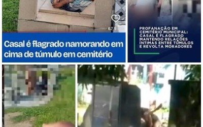 EM CIMA DO TÚMULO! Casal é flagrado fazendo s1x0 dentro de cemitério municipal; veja vídeo
