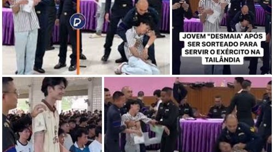 JOVEM DESMAIA AO SER SORTEADO PARA SERVIR NO EXÉRCITO DA TAILÂNDIA