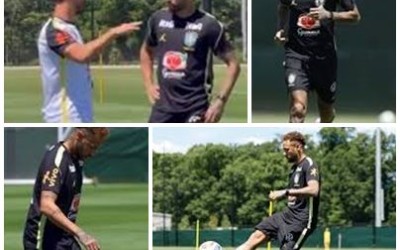 Neymar vai a campo em treino, mas faz apenas trabalhos físicos