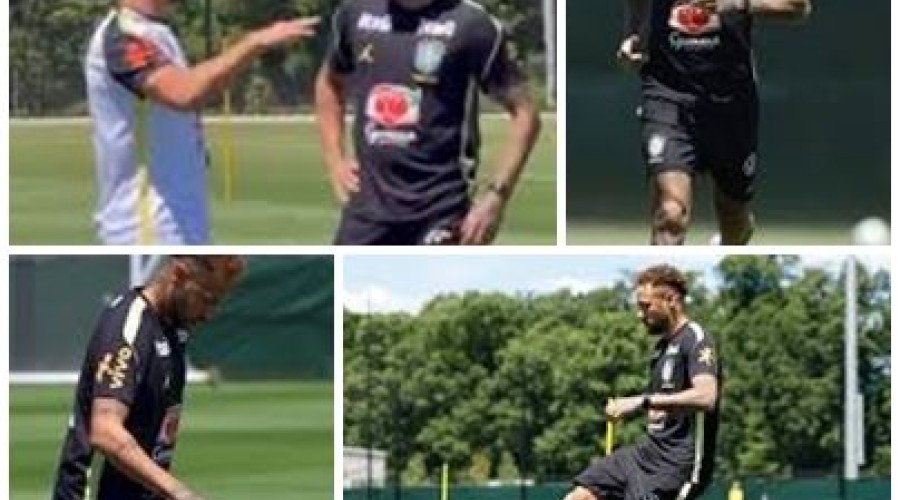 Neymar vai a campo em treino, mas faz apenas trabalhos físicos