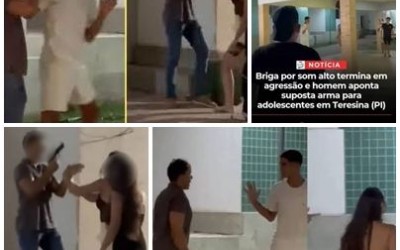 Vídeo: Confusão em condomínio termina com homem apontando suposta arma para jovens em Teresina