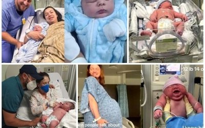 Bebê de quase 8 quilos surpreende equipe médica ao nascer de parto normal
