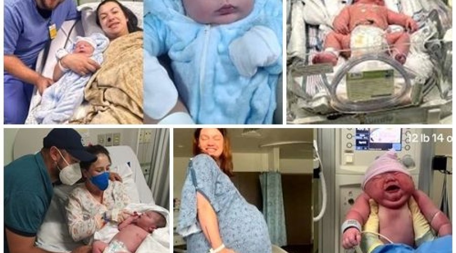 Bebê de quase 8 quilos surpreende equipe médica ao nascer de parto normal