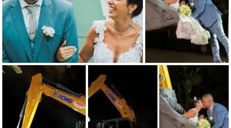 Noiva chega ao casamento rodando em conha de escavadeira: piloto era o noivo; vídeo