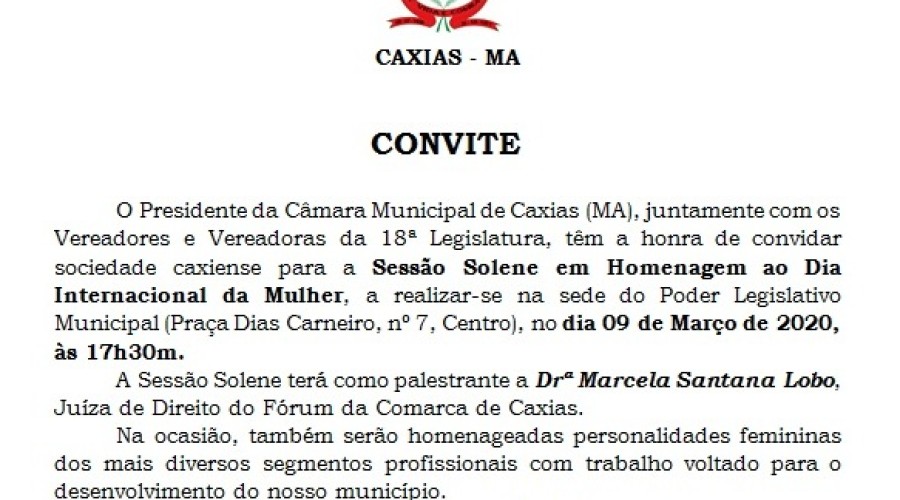 CONVITE: Câmara Municipal de Caxias