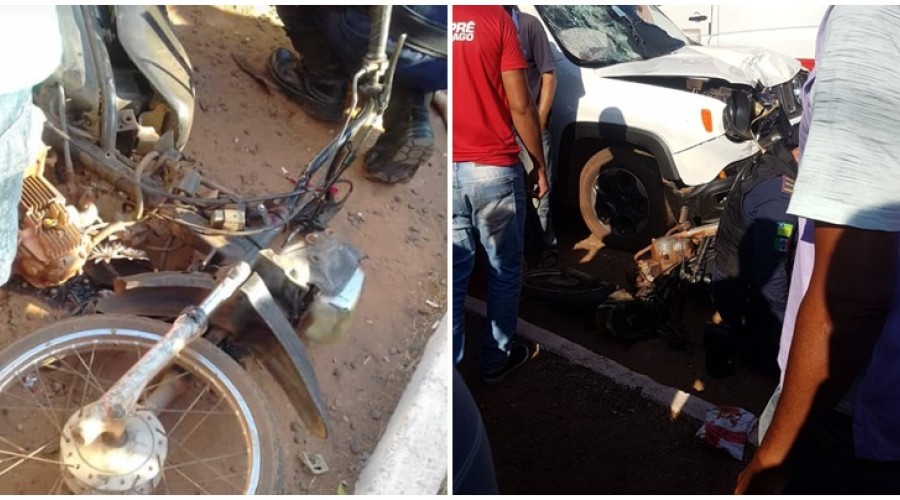 Mulher morre e criança fica ferida após colisão entre moto e carro