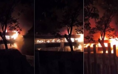 VÍDEO: Restaurante flutuante pega fogo e fica completamente destruído