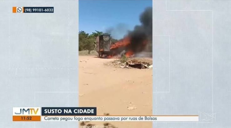 Balsas: Carreta pega fogo em rua movimentada