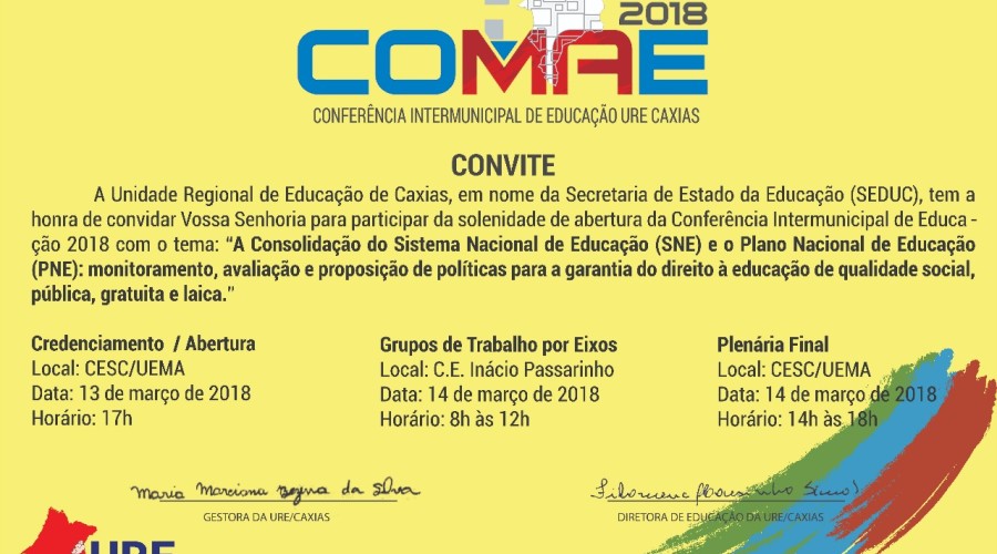 COMAE 2018 - CONFERÊNCIA INTERMUNICIAPLA  DE EDUCAÇÃO URE CAXIAS