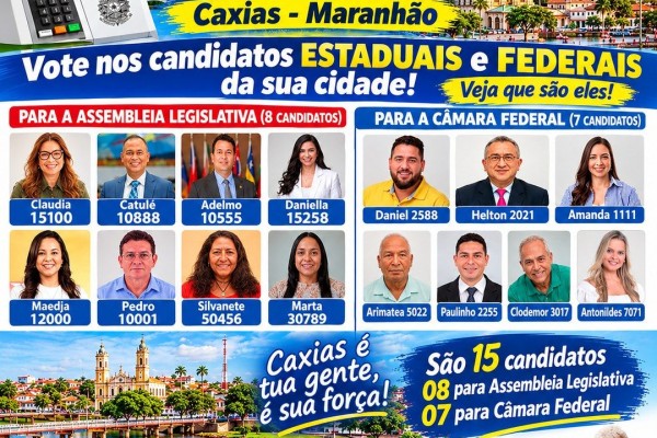 ELEIÇÕES 2026: CAXIAS TEM 15 CANDIDATOS NA DISPUTA POR VAGAS NA ASSEMBLEIA E NA CÂMARA FEDERAL
