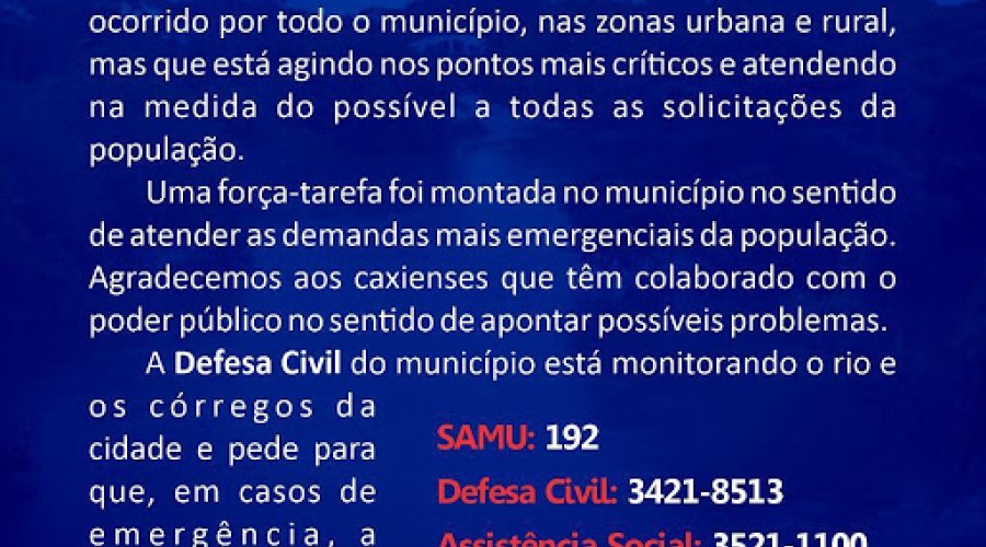 Caxias é atingida por fortes chuvas e Força Tarefa é montada para ajudar a população