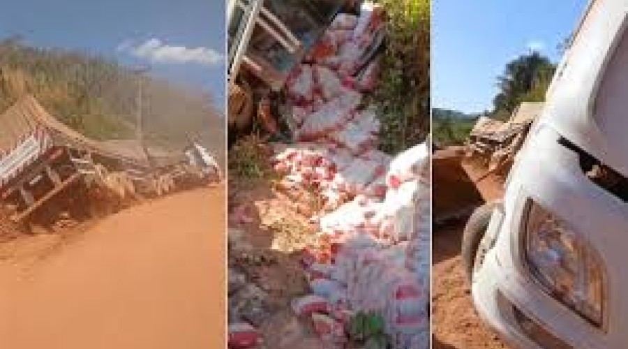 Vídeo - Marajá do Sena: Carreta desgovernada atropela motociclista e tomba com carga de arroz na MA-008