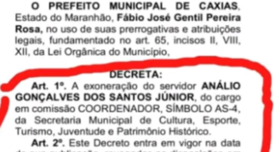 Saída de coordenador da juventude é publicada no Diário Oficial de Caxias