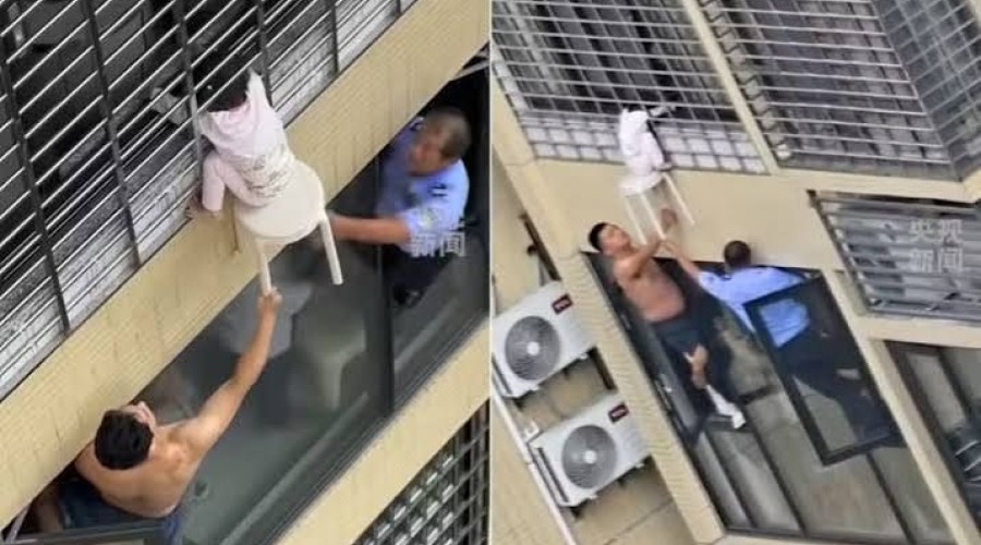 Vizinhos ajudam a salvar menina pendurada em janela de 12º andar na China